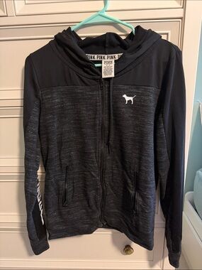 Vintage Y2K PINK Victoria's Secret Black Heathered Hooded Zip Jacket
